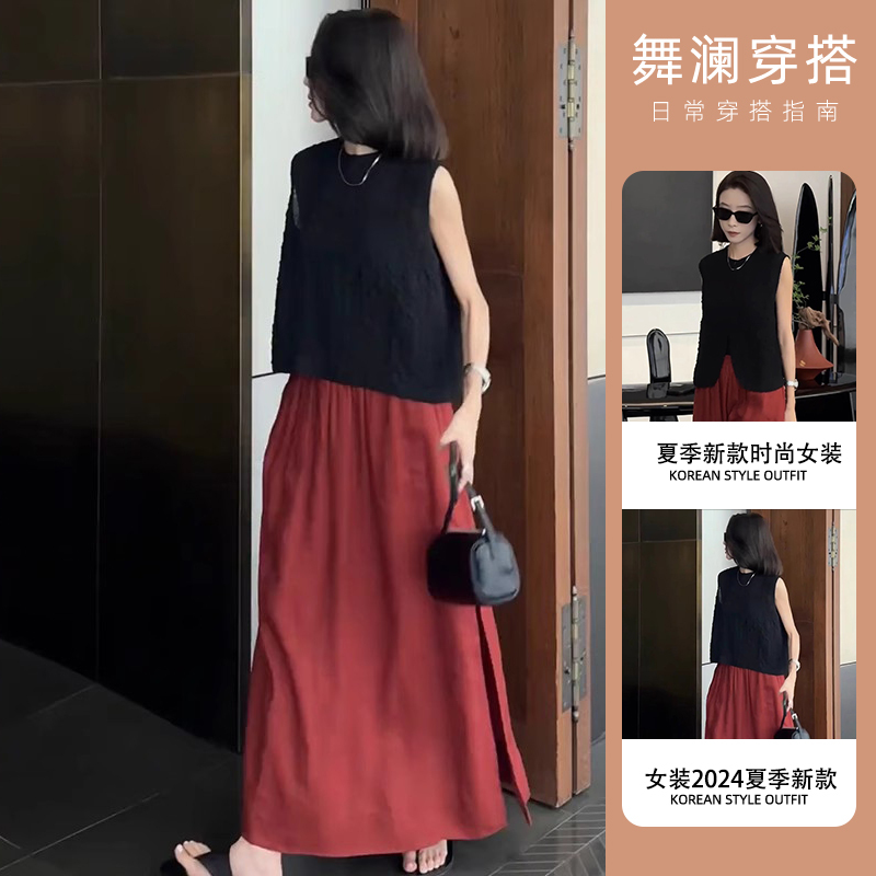 Summer Suit for Women 2025 New Korean Style Fashionable Sleeveless Vest T-Shirt Top High-Waisted Slimming Skirt for Women