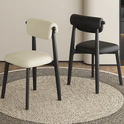 Italian Minimalist Solid Wood Dining Chair for Home Use, Light Luxury and High-End Dining Table Chair, Black Leather Backrest Chair, 2025 New Model