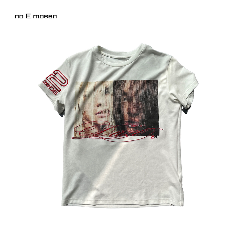 No E Mosen(Noe)''2000S Millennium Electronic Psychedelic'' Portrait Print Embroidery Regular Shoulder Short Sleeves No E Mosen(Noe)''2000S Millennium Electronic Psychedelic'' Portrait Print Embroidery Regular Shoulder Short Sleeves