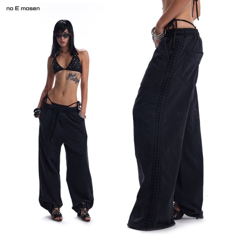 No E Mosen (Noe) Embossed Rivet Three-Dimensional Side Panel Washed Vintage Baggy Basic Casual Sweatpants