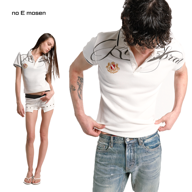 No E Mosen (Noe) Rudebrat Cross-Printed War Horse Embroidered Badge Regular Shoulder Polo Short Sleeve