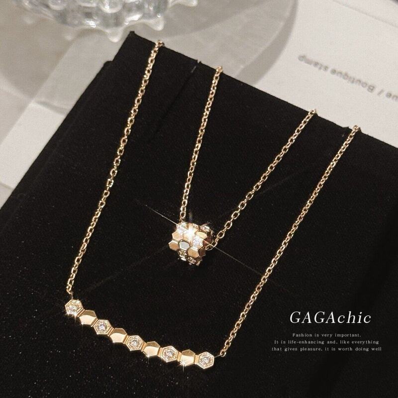 Gagachic Relaxed Tiancai ~ Cnc Craftsmanship Non-Fading Honeycomb Zircon Champagne Gold Necklace Clavicle Chain Gagachic Relaxed Tiancai ~ Cnc Craftsmanship Non-Fading Honeycomb Zircon Champagne Gold Necklace Clavicle Chain