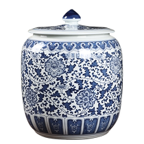 Moisture-proof and insect-proof blue and white ceramic rice cylinder storage tank household bucket with lid 30 catties 50 catties large capacity sealed tank