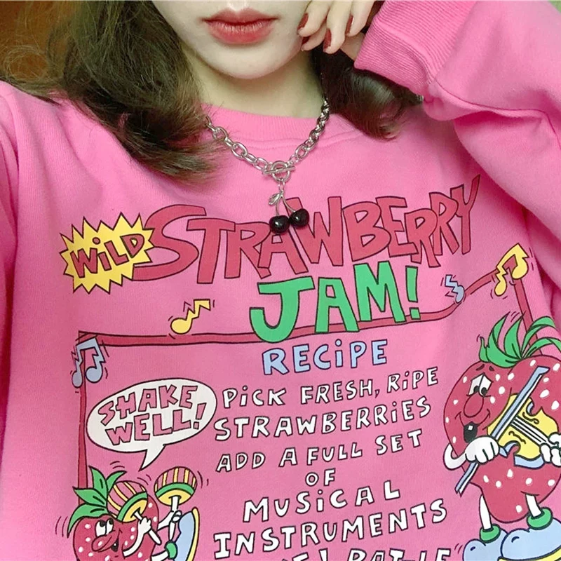 Худи с капюшоном Tumblr Harajuku kawaii клубничное письмо, толстовка В
