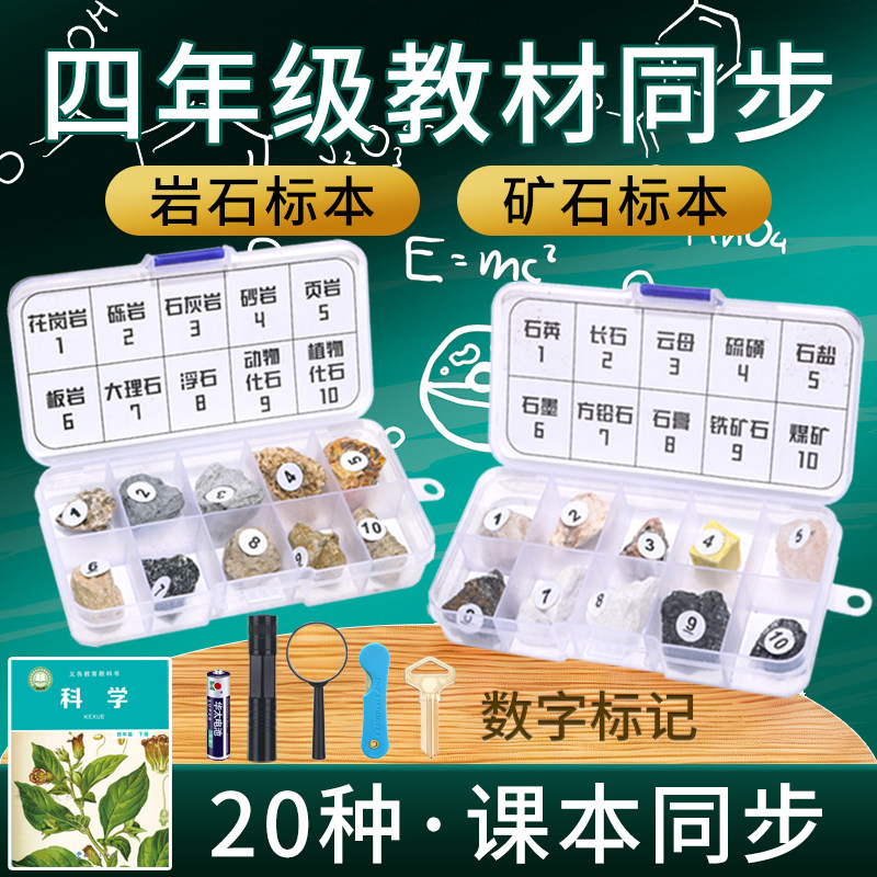 四年级科学下册岩石矿物标本套装小学生科学实验教具土壤观察材料