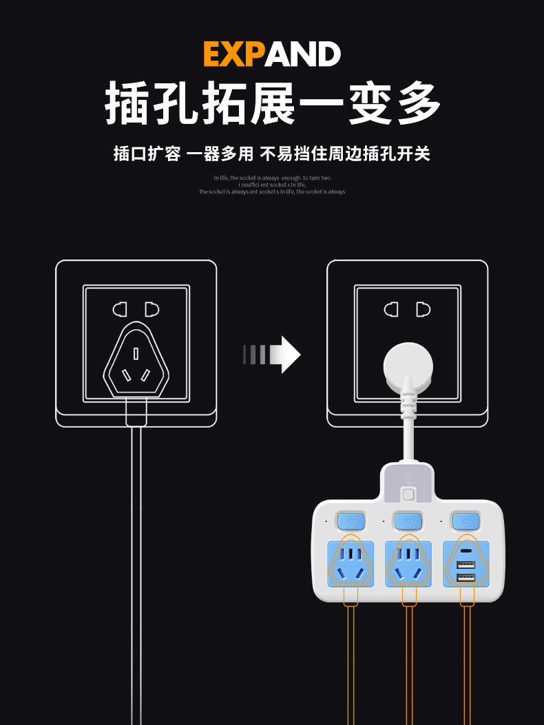 HOUSEHOLD PURE COPPER CONVERTER MULTI-FUNCTION SOCKET SOCKET USB NIGHT LIGHT INDEPENDENT SWITCH ONE TURN MULTI-PLUG BOARD SOCKET