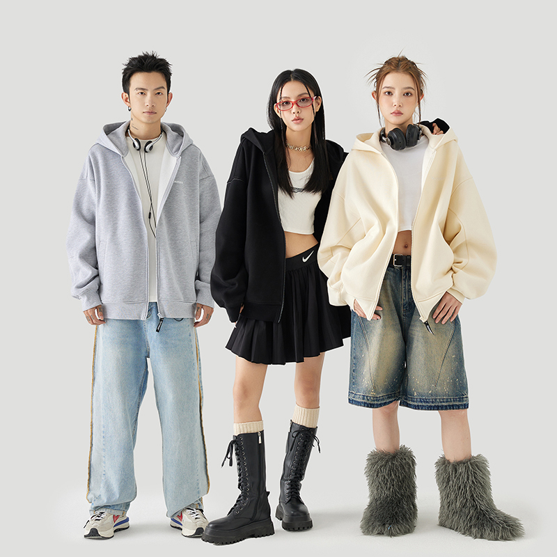 Golfcross College Style Basic Letter Embroidered Casual Hooded Cardigan Sweatshirt Autumn and Winter New Hooded Jacket