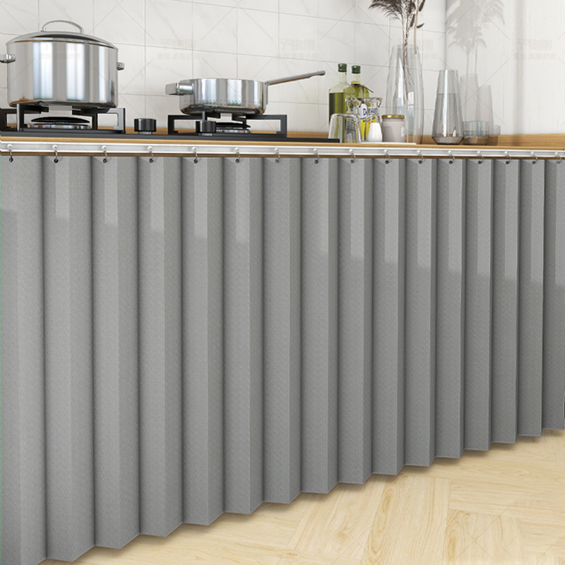 Solid Color Folding Cabinet Cover Curtain for Kitchen, Waterproof, Oil-Proof, Dust-Proof, Clutter Cover, Track-Free, No-Drill Curtain