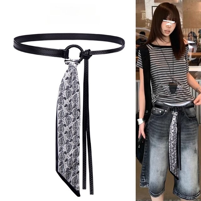 Red Silk Scarf Belt Accessory for Women, Vintage Decoration, Suitable for Jeans and Skirts, Y2K Belt with a Unique and High-End Design