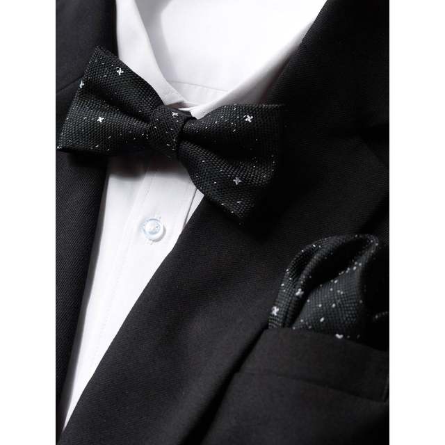 Black Star Jacquard Tie Men's Casual Elegant Formal Shirt Bow Tie Pocket Square Set Gift Trendy