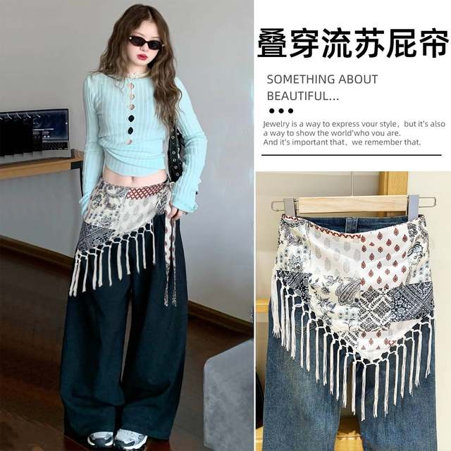 Retro Accessible Luxury Paisley Style Waist Curtain 2025 New Triangle Scarf Belt with Tassels, High-End Waist Accessory for Women