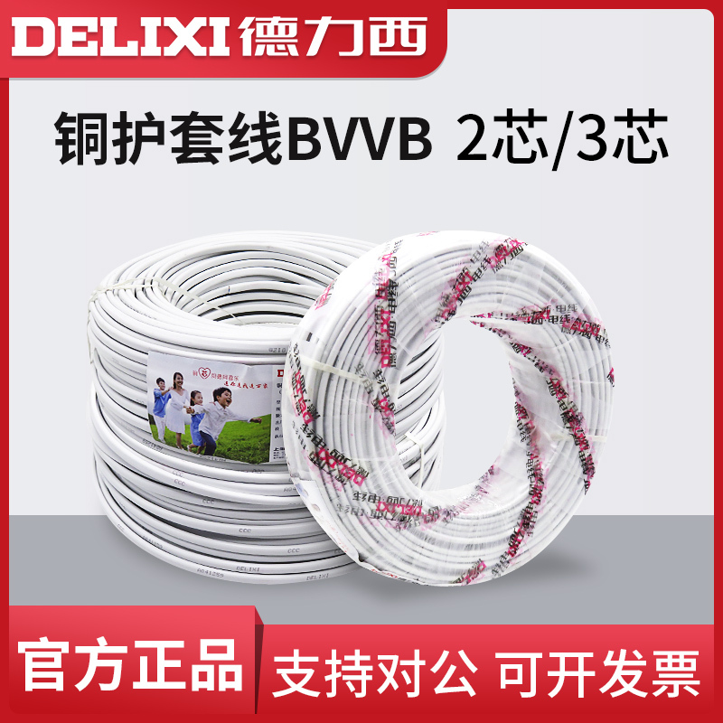 Delixi Home Decoration Electrical Wire and Cable Sheathed Wire Bvvb1.5/2.5/4 Square 2-Core 3-Core Pure Copper 100m Roll