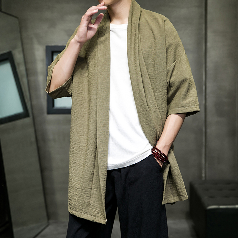 Cotton Short-Sleeved Cape for Men, Chinese Style Robe, Cardigan, Kimono, Windbreaker, Sun Protection Clothing, Loose-Fitting Home Wear Top