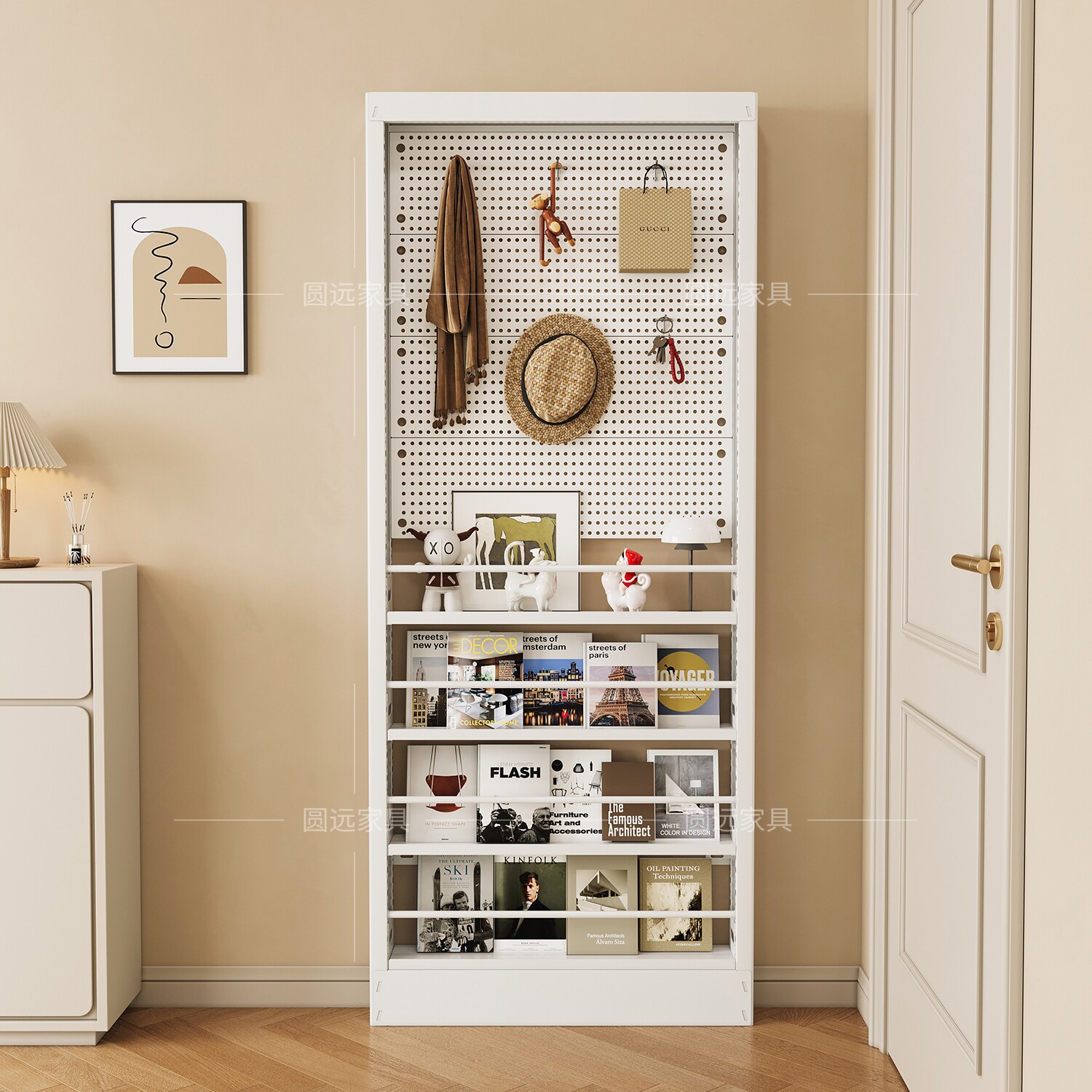 Perforated board storage rack, floor-standing bookcase, narrow cabinet, wall gap storage rack, metal ultra-thin children's picture book rack