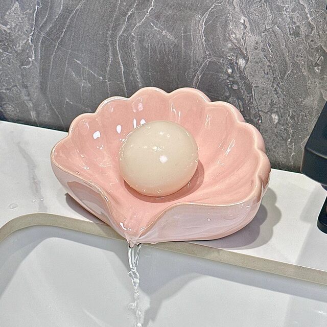 Creative Shell-Shaped Soap Dish with Drainage, Ceramic Soap Holder for Bathroom, Home Use, No Water Accumulation