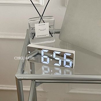 Japanese Imported Alarm Clock Mirror Digital Clock Led Night Light Silent Bedside Ornament Student Smart Electronic Clock