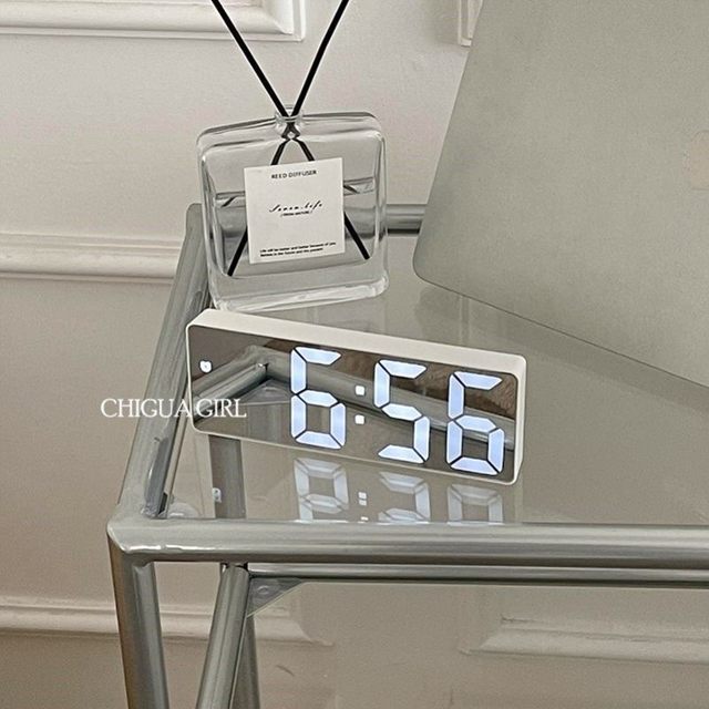 Japanese Imported Alarm Clock Mirror Digital Clock Led Night Light Silent Bedside Ornament Student Smart Electronic Clock