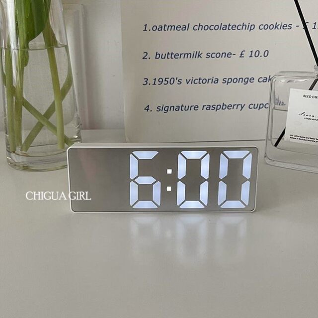 Japanese Imported Alarm Clock Mirror Digital Clock Led Night Light Silent Bedside Ornament Student Smart Electronic Clock