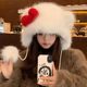 Little Bear Bow Hat for Women, Autumn/Winter 2025 New Style, Cute, Warm, Ear-Protecting, Face-Slimming, Plush Knitted Hat