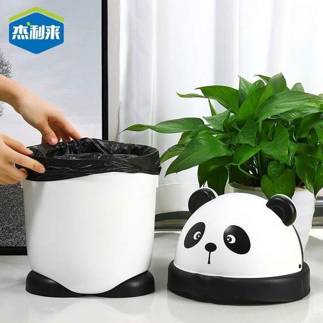Panda Trash Can for Home Use in Kitchen, Bathroom, Living Room, Bedroom, with Lid, Flip-Top, Cartoon Cute Design, Large Size