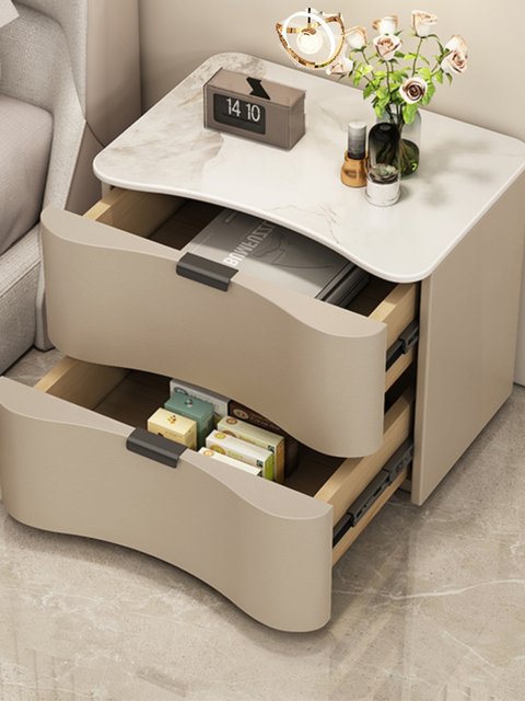 Cream style solid wood bedside table modern minimalist bedroom bedside cabinet light luxury ins style high-end simple storage cabinet