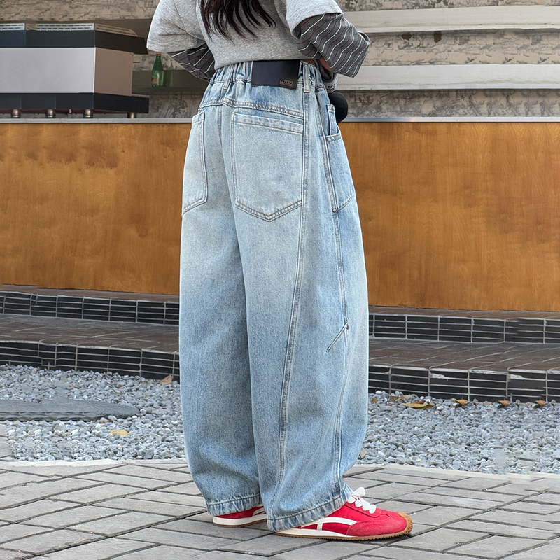 Girls' Scimitar Jeans 2026 Summer New Style Children's Casual Pants Loose Leg Student Thin Long Pants