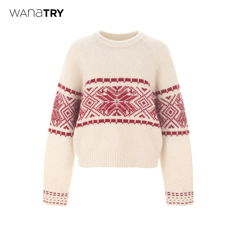 Wana Try Wool Fair Isle Vintage Handmade Sweater Autumn New Christmas Holiday Atmosphere Versatile Top