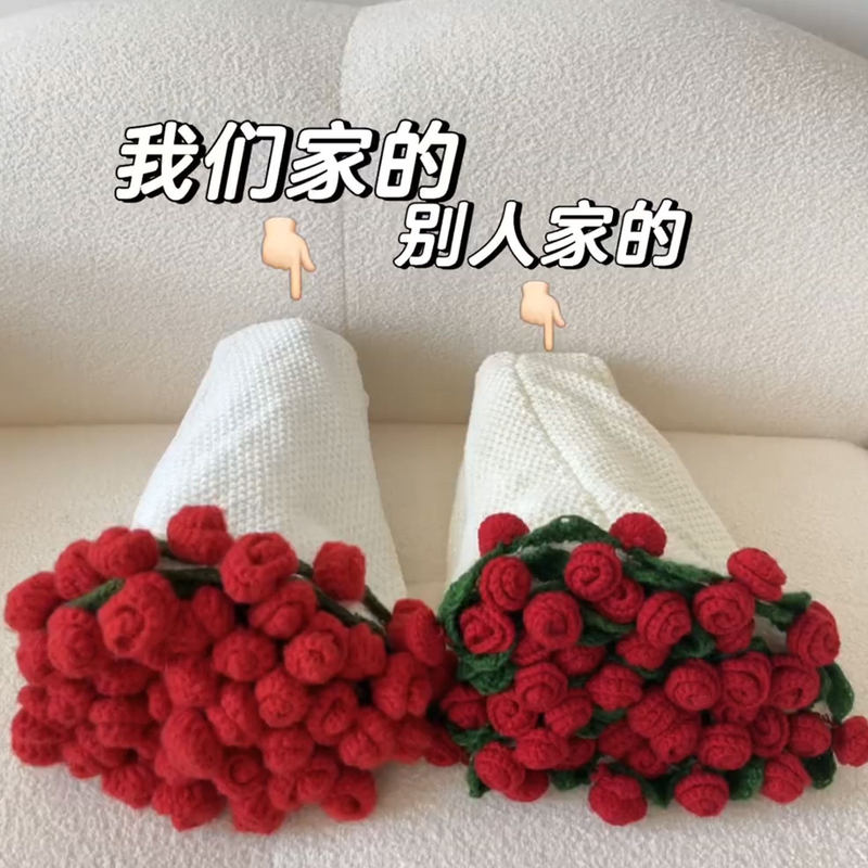 Finished Rose Bouquet Blanket Birthday Gift for Girls, Practical Woolen Knitted Handmade Gift for Girlfriend or Mom on Chinese Valentine's Day