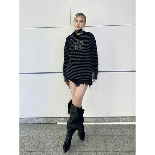 Ретро осенний лонгслив для отдыха, в американском стиле, круглый воротник, оверсайз, в стиле панк