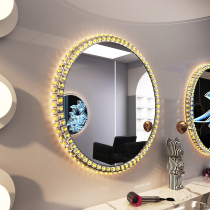 Smart barber shop mirror touch screen led bathroom mirror with light wall hanging hotel bathroom crystal stainless steel mirror