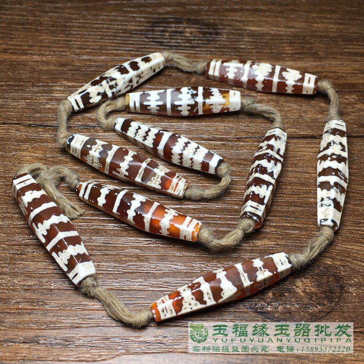 Antique diamond face multi-sided derivative dzi bead millennium carnelian inlaid etched slug bead oil moisturizing tube bead pendant necklace collection