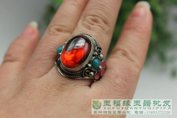 Cổ linh tinh Bạc cổ Inlay Nhẫn Nhẫn Cloisonne Handmade Thủ công mỹ nghệ Nhẫn nữ Bán buôn nhẫn nam kim cương