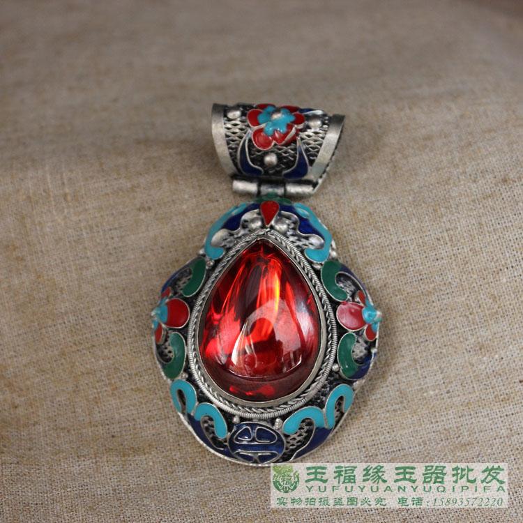 Antique pinch view Thai blue-green gold necklace pendant grilled blue zircons glazed sweater necklace pendant imitation of old style inlay