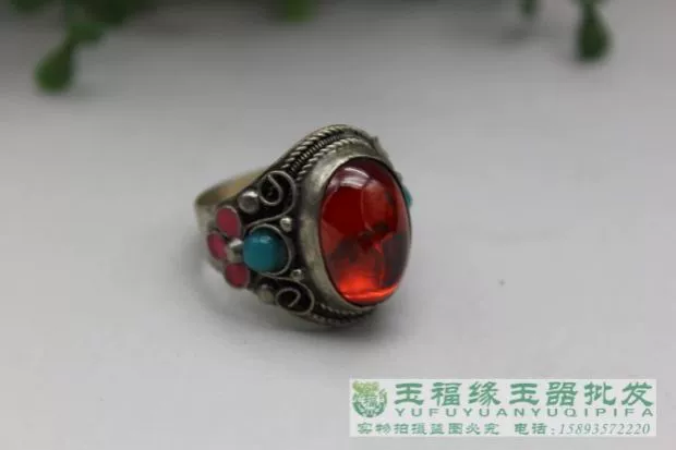 Cổ linh tinh Bạc cổ Inlay Nhẫn Nhẫn Cloisonne Handmade Thủ công mỹ nghệ Nhẫn nữ Bán buôn