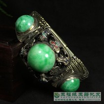 Antique cloisonne Qing Dynasty old bracelet inlaid jade Jade jade gem Tibetan silver bracelet chain old object jewelry