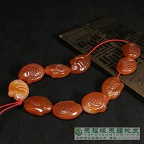 High ancient agate wine red agate bracelet accessories carved monkey small fish hand string Ming and Qing old agate jewelry