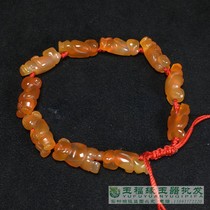 Late Qing natural old red agate boy bracelet wine red agate bracelet accessories carved monkey bracelet