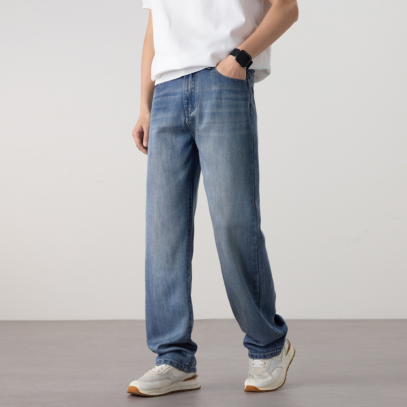 Lee Bradbur Lyocell Tencel Jeans Men's Summer Thin Old Money Style Casual Wide-Leg Long Pants