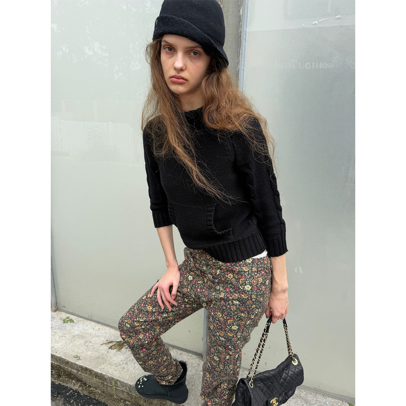 That's Neat Pocket New Flower Wool Knit Turtleneck Pocket Sweater in Black, Beige, and Cream That's Neat Pocket New Flower Wool Knit Turtleneck Pocket Sweater in Black, Beige, and Cream