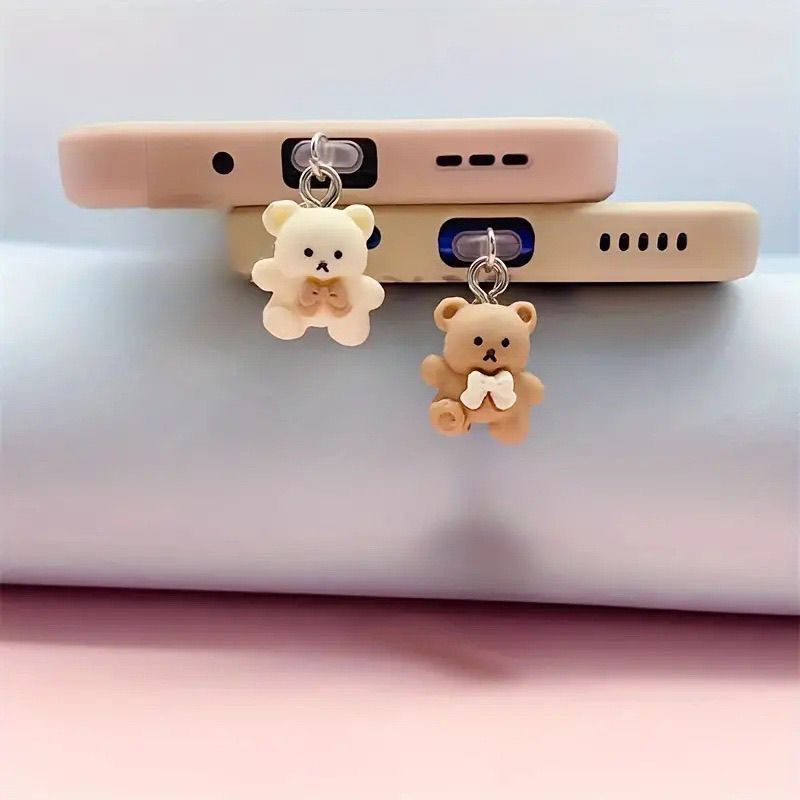 New Bear-Shaped Phone Dust Plug Resin Tie Beige Coffee Color Charging Plug Earphone Hole Pendant Type-C