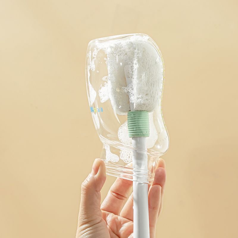 Heguo 5-in-1 Multifunctional Wood Pulp Cotton Cup Brush, Bottle Brush, Lid Brush Set, Pacifier Brush, Cleaning Tool with Long Handle