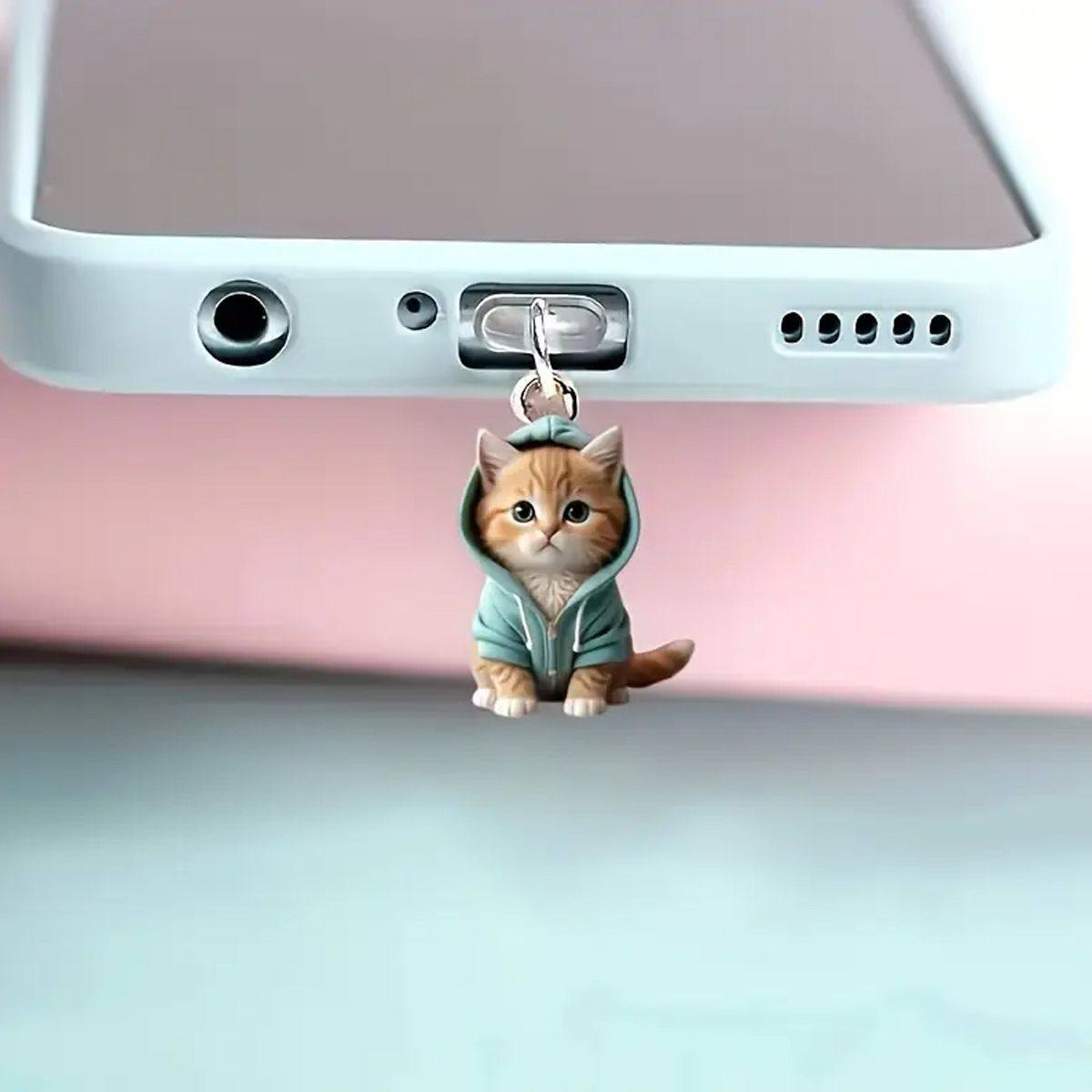 2025 New Cat-Shaped Phone Dust Plug Type-C Universal Pendant for Apple, Android, Huawei Type-C
