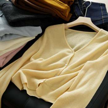 Benefits are not helpful. women's v-neck knitted cardigan jacket. solid color long-sleeved cardigan. spring and autumn women's clothing.