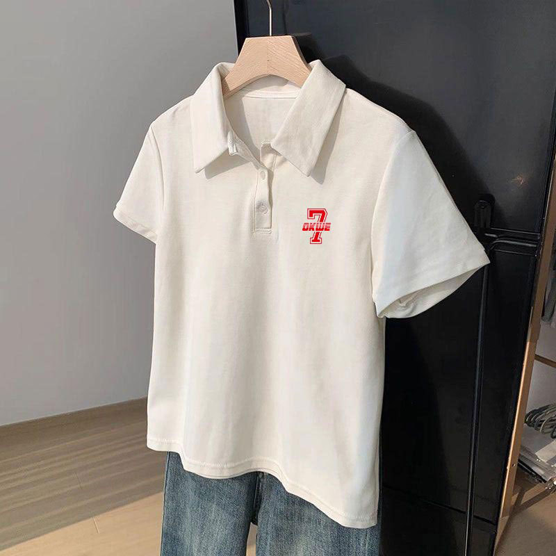 White Polo Shirt for Men, Summer Hong Kong Style, Loose Short-Sleeved T-Shirt, Simple and Versatile, Half-Sleeve Top for Teenagers