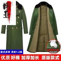 Winter Thickening Army Green Cotton Big Coat Mens Cold Bank Anti-Cold Working Cotton Clothing Old Fashioned Labor Jacket Long Style Northeast Cotton Padded Jacket