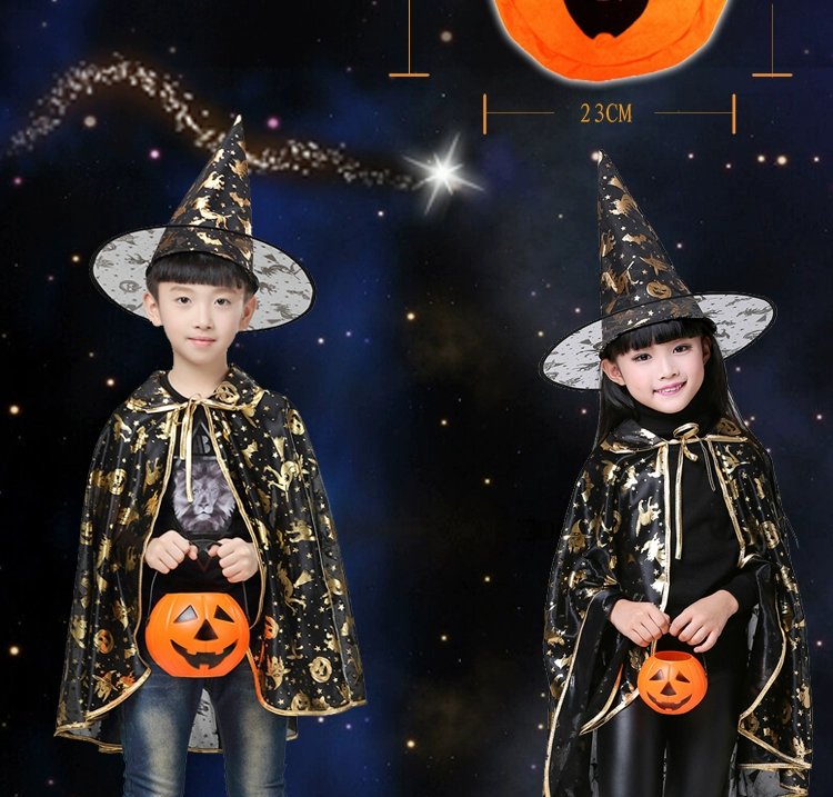 Trang phục Halloween trẻ em, chất liệu khu biểu diễn mẫu giáo, áo choàng bé trai, áo choàng ảo thuật bé gái, trang phục phù thủy