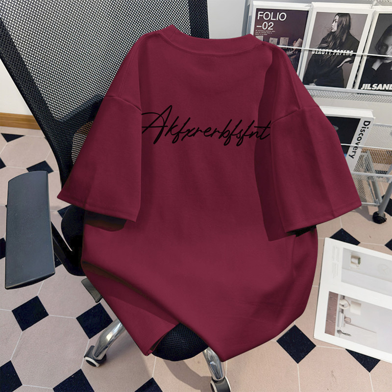 Wassup Summer Burgundy Pure Cotton Short-Sleeved T-Shirt American Simple Letter Print Unisex Loose Top