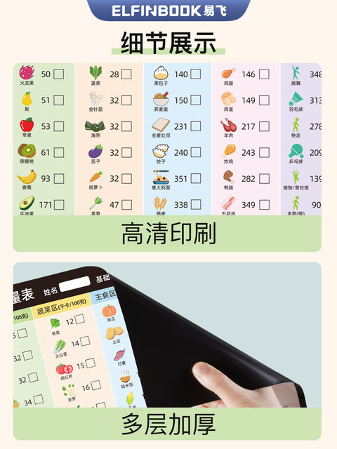 Yifei weight loss plan table refrigerator sticker food calorie table comparison table self-discipline clock weight loss artifact sports fitness wall stickers muscle gain training plan lazy slimming record book 30 days
