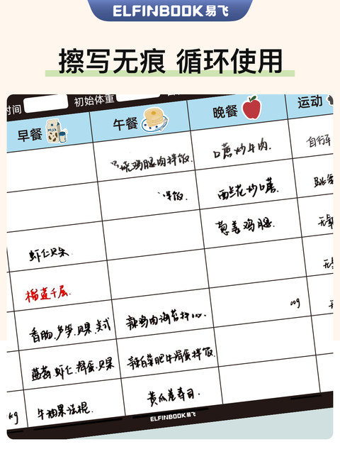 Yifei weight loss plan table refrigerator sticker food calorie table comparison table self-discipline clock weight loss artifact sports fitness wall stickers muscle gain training plan lazy slimming record book 30 days