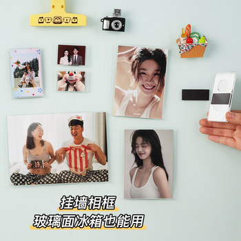 Wall-Mounted Photo Frame, No Drilling Required, Magnetic Photo Wall Organizer, Acrylic Frame with Printed Photos